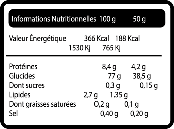 Tableau nutritionnel Crème de Riz | Musculation