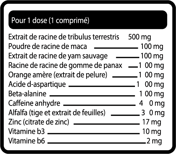Tableau nutritionnel Mega Testo Boost
